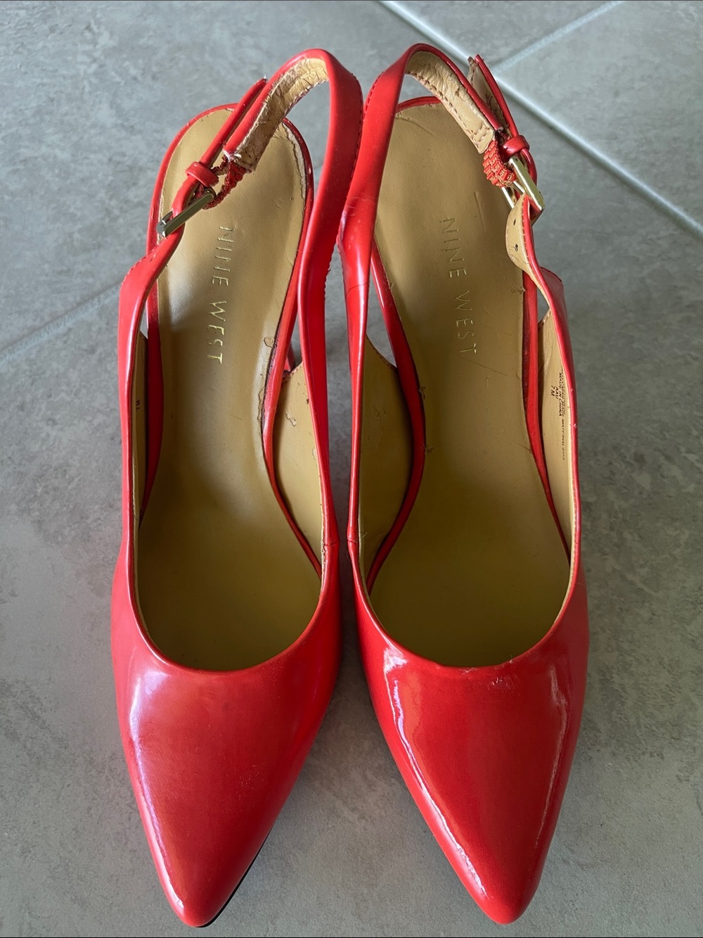 Nine West Bright Red Patent Pointed-Toe Slingback Pumps